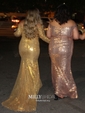 Trumpet/Mermaid Off-the-shoulder Sequined Sweep Train Prom Dresses