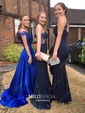 A-line Off-the-shoulder Satin Prom Dresses With Appliques