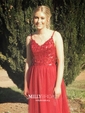 A-line Floor-length V-neck Tulle Sequins Prom Dresses