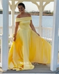 Princess Off-the-shoulder Satin Sweep Train Pockets Prom Dresses