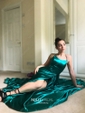 A-line Scoop Neck Satin Prom Dresses With Ruched