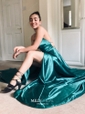 A-line Scoop Neck Satin Prom Dresses With Ruched