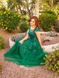 A-line Scoop Neck Tulle Floor-length Appliques Lace Prom Dresses