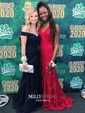 Burgundy Mermaid V-neck Lace Backless Prom Dresses