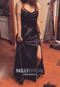 Sheath/Column Cowl Neck Ankle-length Satin Prom Dresses