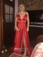 Ball Gown/Princess Floor-length V-neck Satin Split Front Prom Dresses