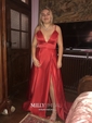 Black Ball Gown V-neck Satin Prom Dresses With Ruched