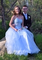 Princess Strapless Lace Tulle Ruffle Prom Dresses With Appliques