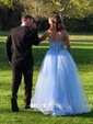 Princess Strapless Lace Tulle Ruffle Prom Dresses With Appliques