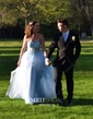 Princess Strapless Lace Tulle Ruffle Prom Dresses With Appliques