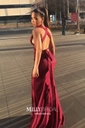 Burgundy Mermaid V-neck Satin Cut Out Prom Dresses