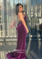 Mermaid Scoop Neck Velvet Prom Dresses With Appliques