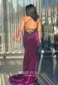 Mermaid Scoop Neck Velvet Prom Dresses With Appliques