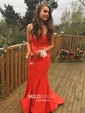 Trumpet/Mermaid V-neck Silk-like Satin Sweep Train Beading Prom Dresses