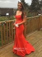 Trumpet/Mermaid V-neck Silk-like Satin Sweep Train Beading Prom Dresses