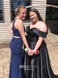 Ball Gown Off-the-shoulder Satin Modest Prom Dresses With Ruched