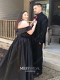 Ball Gown Off-the-shoulder Satin Modest Prom Dresses With Ruched