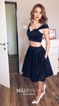 Off-The-Shoulder Satin Tea-length Skater Homecoming Dresses
