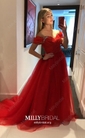 Ball Gown Off-the-shoulder Tulle Sweep Train Beading Prom Dresses