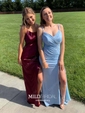 Sheath/Column Sweep Train V-neck Jersey Ruffles Prom Dresses