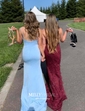 Sheath/Column Sweep Train V-neck Jersey Ruffles Prom Dresses