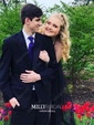 Black A-line V-neck Floor-length Tulle Prom Dresses With Split
