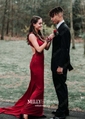Sheath/Column V-neck Jersey Cut Out Prom Dresses With Appliques