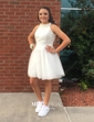 A-line High Neck Tulle Knee-length Homecoming Dresses With Beading