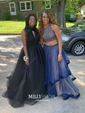 Black Ball Gown High Neck Tulle Backless Cut Out Prom Dresses