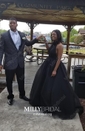 Black Ball Gown High Neck Tulle Backless Cut Out Prom Dresses