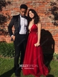 Black A-line V-neck Floor-length Tulle Prom Dresses With Split
