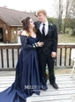 Ball Gown Off-the-shoulder Satin Modest Prom Dresses With Beading