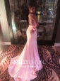 Trumpet/Mermaid Scoop Neck Jersey Sweep Train Appliques Lace Prom Dresses