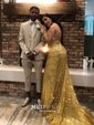 Mermaid V-neck Backless Sparkly Sequin Prom Dresses