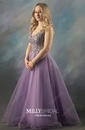 Ball Gown V-neck Floor-length Tulle Prom Dresses With Appliques