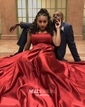 Burgundy Ball Gown Strapless Satin Prom Dresses