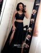 A-line Illusion Chiffon Two Piece Prom Dresses With Split
