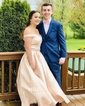 Ball Gown Off-the-shoulder Satin Prom Dresses With Beading