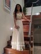 A-line Scoop Neck Chiffon Tulle Two Piece Prom Dresses With Beading