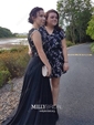 Black A-line Illusion Chiffon Tulle Prom Dresses With Appliques
