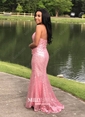 Trumpet/Mermaid Strapless Sequined Sweep Train Prom Dresses