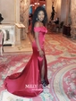 Mermaid Off-the-shoulder Satin Prom Dresses With Split