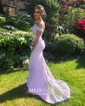 Trumpet/Mermaid Sweep Train Off-the-shoulder Stretch Crepe Beading Prom Dresses