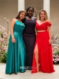 A-line Scoop Neck Satin Prom Dresses With Ruched
