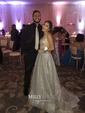 Ball Gown V-neck Sparkly Sequin Prom Dresses With Beading