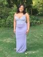 Sheath/Column V-neck Floor-length Jersey Prom Dresses With Appliques