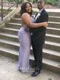 Sheath/Column V-neck Floor-length Jersey Prom Dresses With Appliques