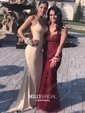 Sheath/Column V-neck Jersey Backless Prom Dresses With Ruched