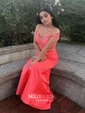 Sheath/Column Off-the-shoulder Jersey Sweep Train Beading Prom Dresses