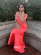 Sheath/Column Off-the-shoulder Jersey Sweep Train Beading Prom Dresses